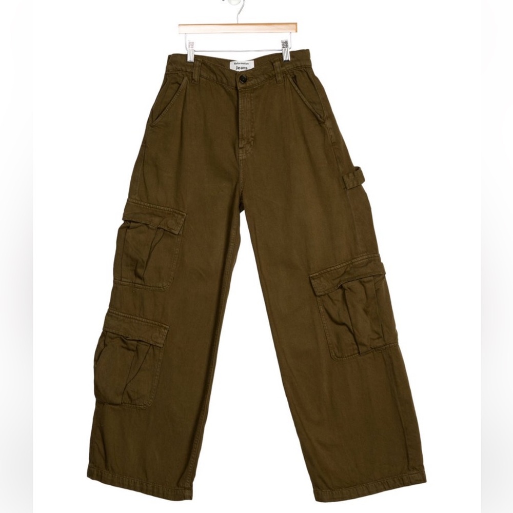 Reformation High Rise Wide Leg Green Cargo Pants Sz XS